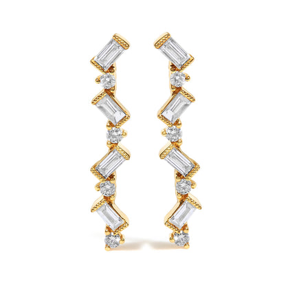 14K Yellow Gold 1/2 Cttw Diamond Zig Zag Drop Earrings (I-J Color, SI2-I1 Clarity)