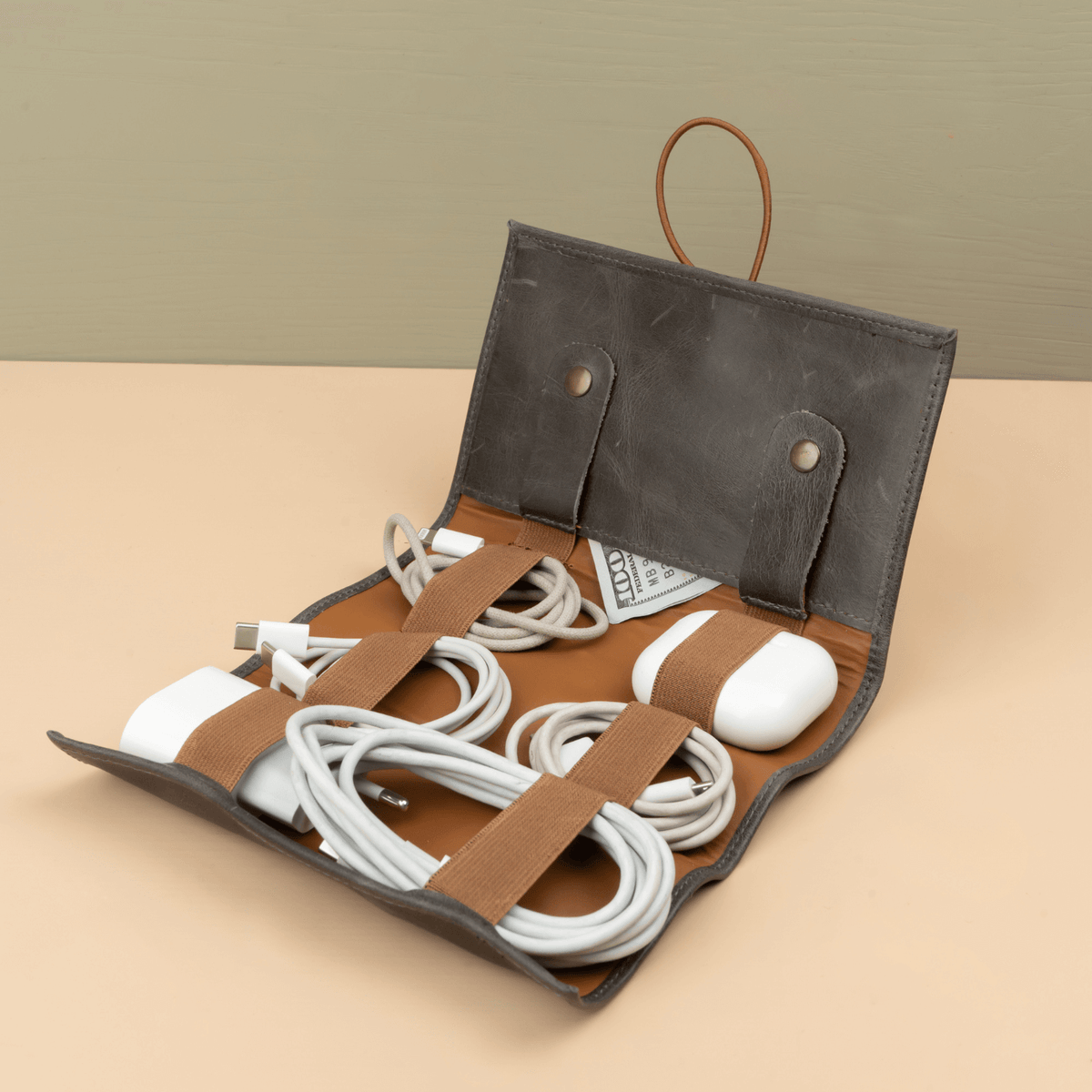 Leather Grey Travel Tech Organizer - Riverside
