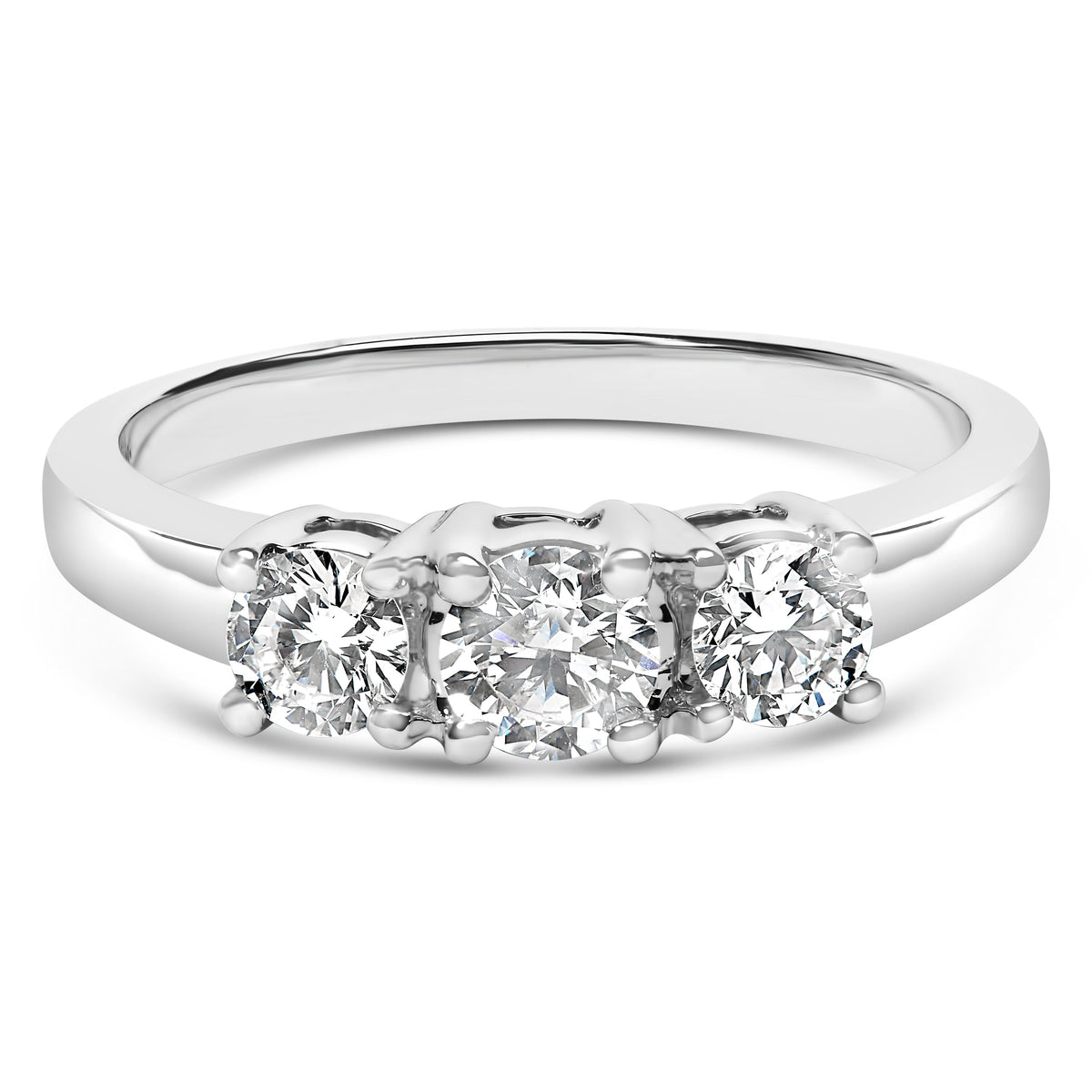 14K White Gold  3/4 Cttw Lab Grown Diamond 3 Stone Ring Band (F-G Color, VS2-SI1 Clarity)- Size 7