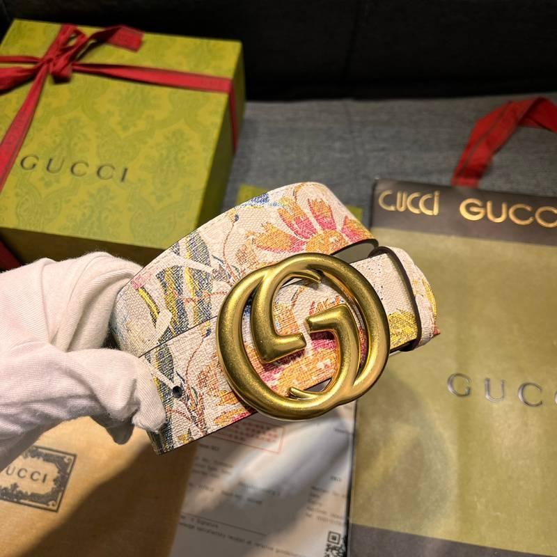 Gucci Guccissima Leather Floral Print Double Gold G Buckle Woman Belt 'Multicolor'