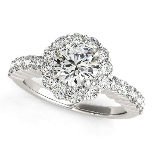 14k White Gold Round Floral Motif Diamond Engagement Ring (1 5/8 cttw) — photo 1 of 4