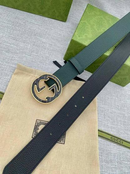 GUCCI Embellished coated-canvas and leather belt 'Green'