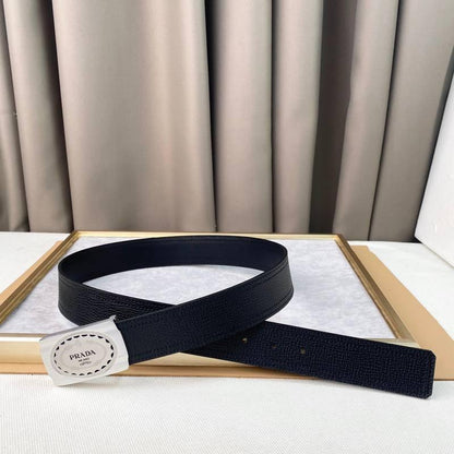 Prada Leather Belt Brushed Silver Buckle 'Black'