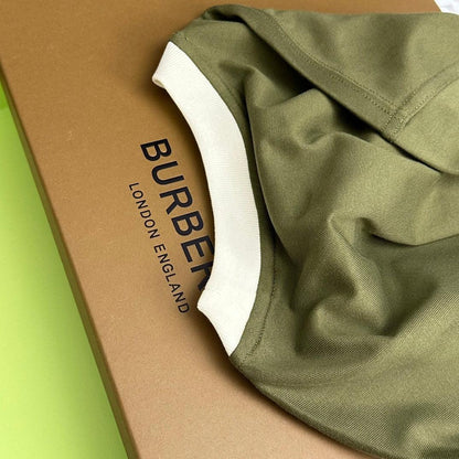 Burberry Green & White T-Shirt Without Collar - Premium Cotton Comfort