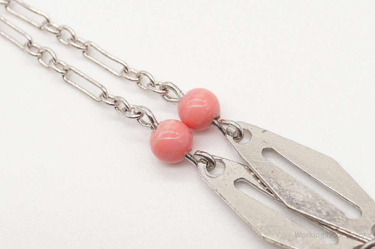 Antique Pink Stone Sterling Silver Necklace