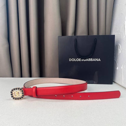 Dolce Gabbana Women Calfskin belt with bejeweled DG logo 'Red'