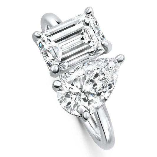 AGI Certified 3.50 CTW Toi Et Moi Lab Grown Diamond Ring in Pear & Emerald Cut 14K White Gold