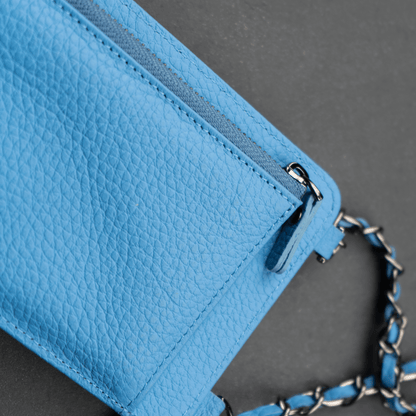 Leather Blue Crossbody Bag Phone Wallet - Columbus
