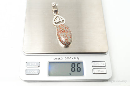 Vintage Large Jasper Smoky Topaz Sterling Silver Necklace Pendant