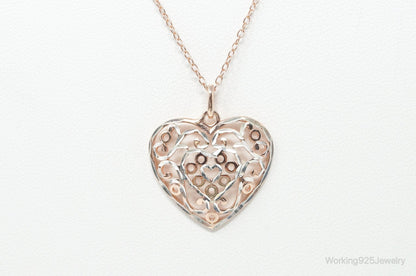 Vintage Rose Gold Vermeil Heart Sterling Silver Necklace - 18 Inch Chain