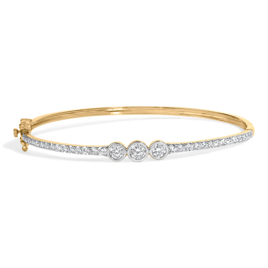 10K Yellow Gold Plated .925 Sterling Silver 2.0 Cttw Lab Grown Diamond Bezel Set Bangle Bracelet