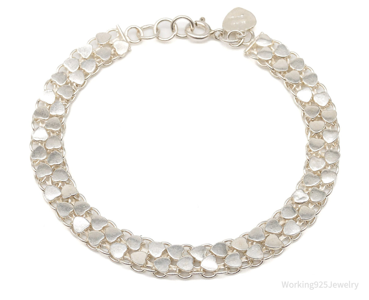 Vintage Hearts Mesh Chain Link Silver Bracelet
