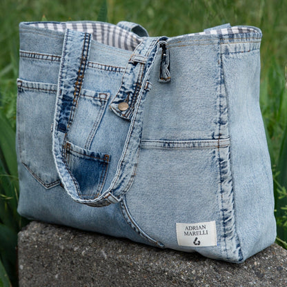 Brooklyn Heritage Tote / Recycled Denim Snow White