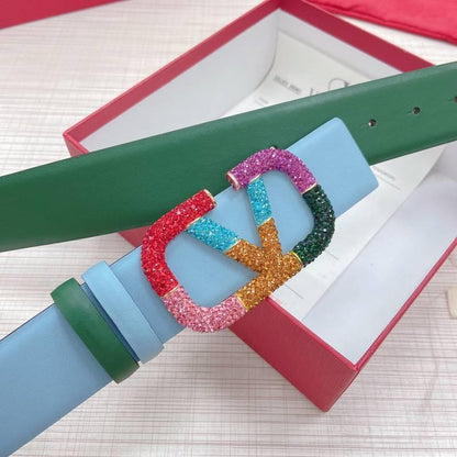 VALENTINO GARAVANI V logo Rainbow Reversible Leather Belt 'Sky Blue/Green'
