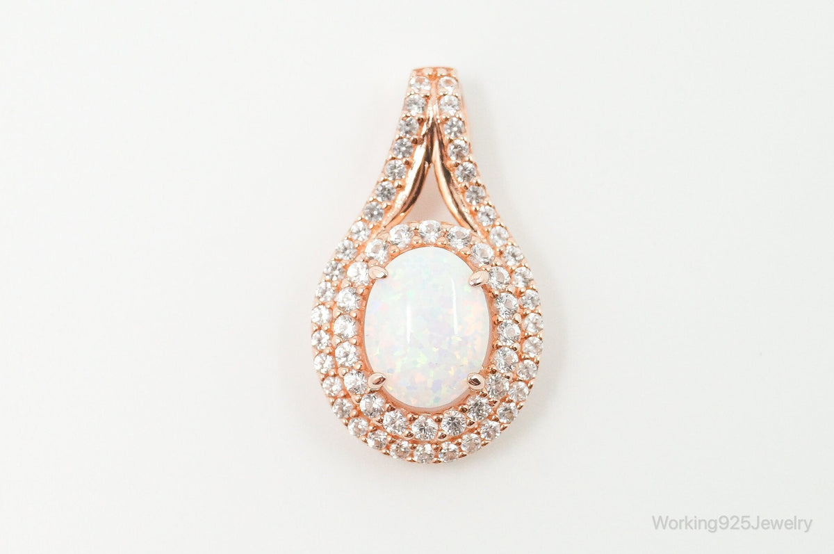 Opal Cubic Zirconia Rose Gold Vermeil Sterling Silver Necklace Pendant