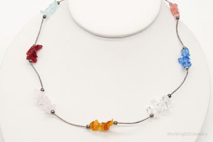 Vintage Multi Gemstone Sterling Silver Necklace