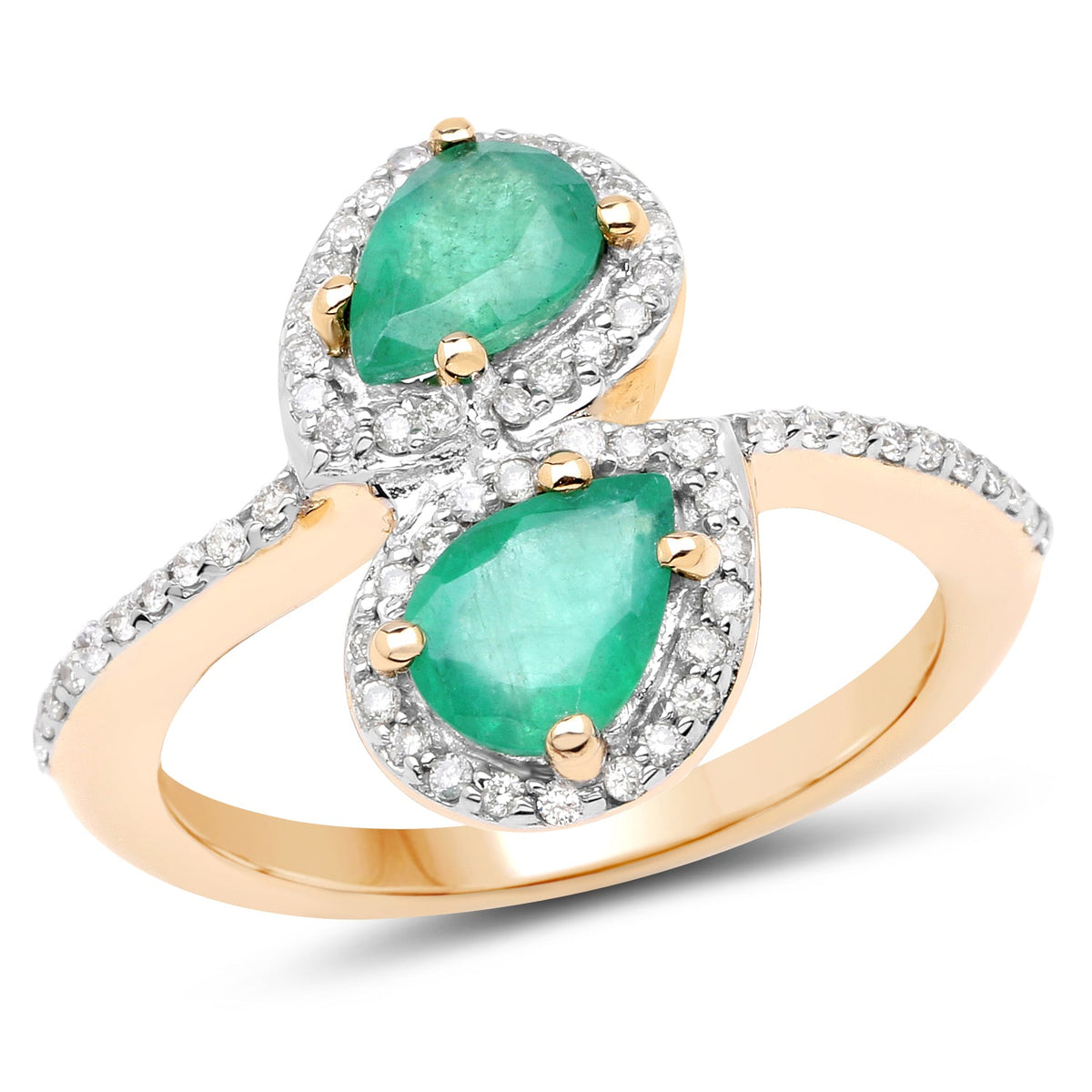 2.06 Carat Genuine Zambian Emerald & White Zircon 14K Yellow Gold Ring