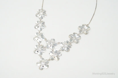 Vintage Italian Designer Paola Valentini Flowers Bib Sterling Silver Necklace