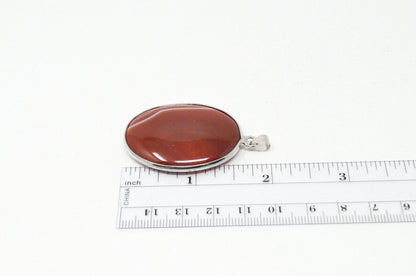 Vintage Large Red Lace Agate 18K White Gold Plated Sterling Silver Pendant