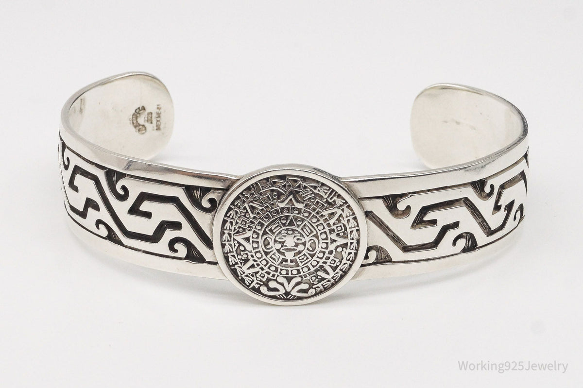 Vintage Escorcia Mexico Mayan Calendar Sterling Silver Cuff Bracelet – 41.4 g Estate Jewelry — photo 3 of 10
