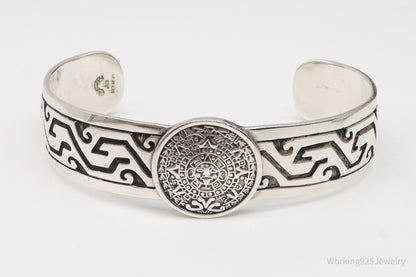 Vintage Escorcia Mexico Mayan Calendar Sterling Silver Cuff Bracelet – 41.4 g Estate Jewelry — photo 3 of 10