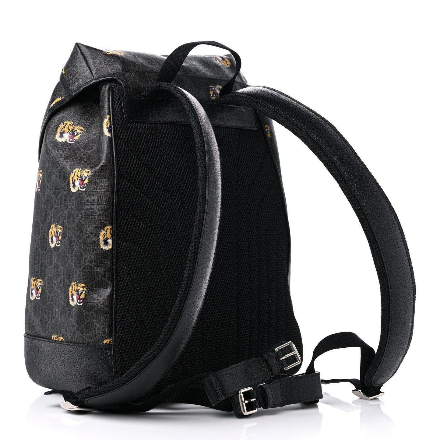 Gucci GG Supreme Monogram Azalea Calfskin Tigers Medium Retro Interlocking G Backpack Black