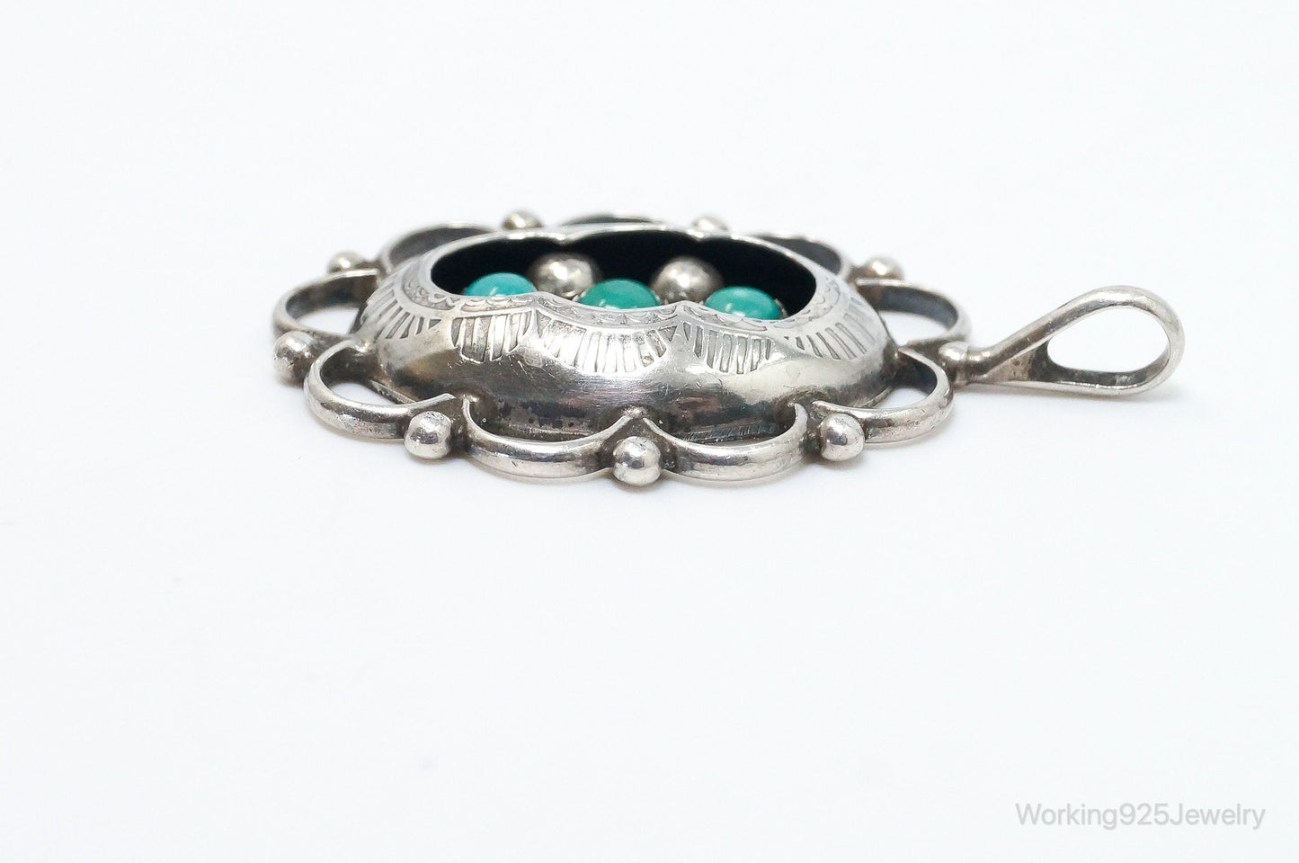 Vintage Native American Unsigned Turquoise Sterling Silver Pendant