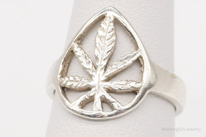 Vintage Medical Marijuana Pot Plant Weed Sterling Silver Ring - Size 5.5