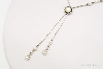 Vintage QT Inc Mother Of Pearl & Pearl Sterling Silver Chain Necklace 16"