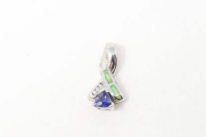 Vintage Art Deco Amethyst Fire Opal CZ Sterling Silver Necklace Pendant
