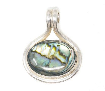 Vintage Mexico Designer Paua Abalone Shell Southwestern Sterling Silver Pendant