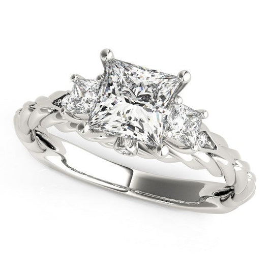 14k White Gold Princess Cut 3 Stone Antique Style Diamond Ring (1 1/8 cttw) — photo 1 of 4