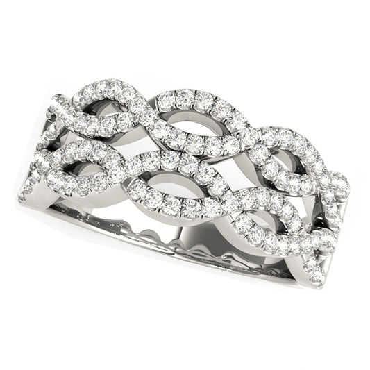 Diamond Studded Double Interlocking Waves Ring in 14k White Gold  (5/8 cttw) — photo 1 of 8