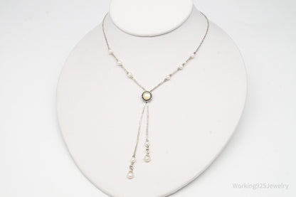 Vintage QT Inc Mother Of Pearl & Pearl Sterling Silver Chain Necklace 16"