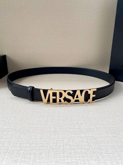 Versace Women's Leather Logo Decorated Buckle Belt