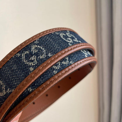 GUCCI Embellished coated-canvas and leather belt 'Brown/Blue'