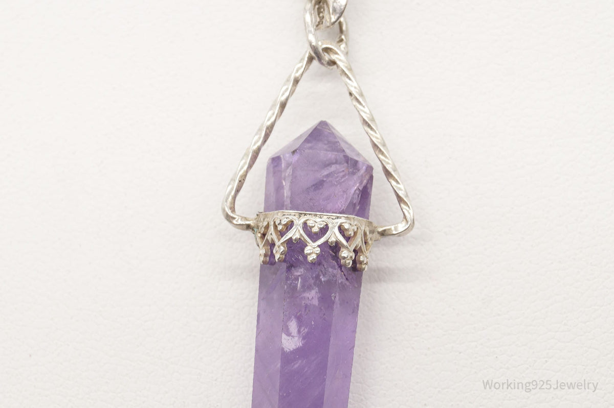 Vintage Amethyst Crystal Cherub Sterling Silver Necklace