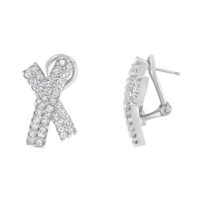 14K White Gold 2.0 Cttw Round-Brilliant Cut Diamond Domed X Shaped Omega Back Stud Earrings (H-I Color, I1-I2 Clarity)