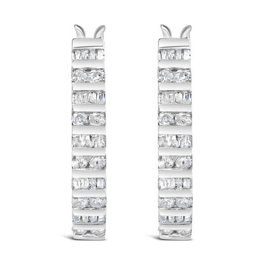 10K White Gold 1.0 Cttw Alternating  Diamond "U" Hoop Earrings (I-J Color, I2-I3 Clarity) — photo 2 of 4