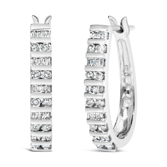10K White Gold 1.0 Cttw Alternating  Diamond "U" Hoop Earrings (I-J Color, I2-I3 Clarity) — photo 1 of 4