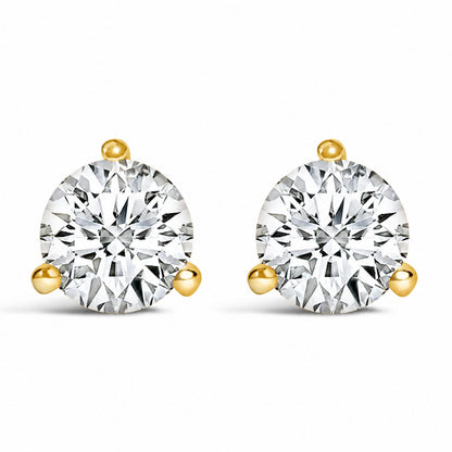 14K White Gold 2 Cttw Round Lab-Grown Diamond 3-Prong Martini Solitaire Screwback Stud Earrings