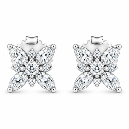 14K White Gold Marquise Diamond Flower Stud Earring (1.00 cttw, H-I Color, SI1-SI2 Clarity)