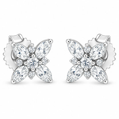 14K White Gold Marquise Diamond Flower Stud Earring (1.00 cttw, H-I Color, SI1-SI2 Clarity)