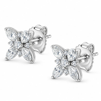 14K White Gold Marquise Diamond Flower Stud Earring (1.00 cttw, H-I Color, SI1-SI2 Clarity)