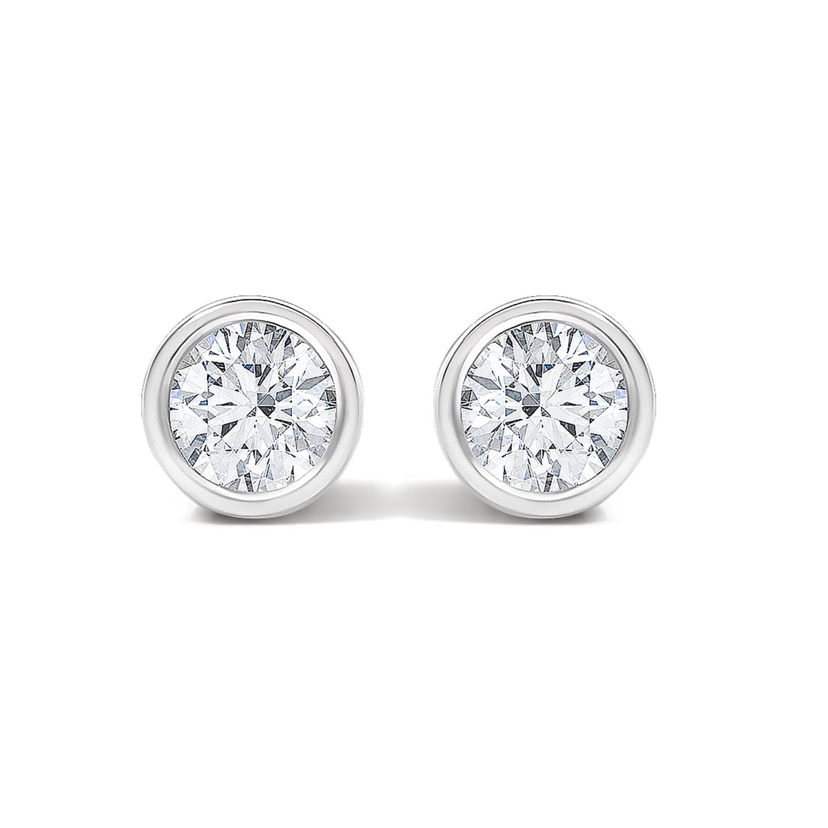 14K White Gold 1/2 Cttw Lab Grown Diamond Bezel Solitaire Stud Earrings