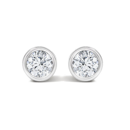 14K White Gold 1/2 Cttw Lab Grown Diamond Bezel Solitaire Stud Earrings