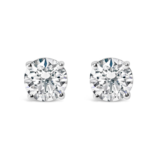 AGS Certified 14K White Gold 1.0 Cttw 4-Prong Set Brilliant Round-Cut Solitaire Diamond Push Back Stud Earrings (I-J Color, I1-I2 Clarity)