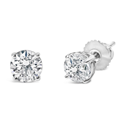 AGS Certified 14K White Gold 1.0 Cttw 4-Prong Set Brilliant Round-Cut Solitaire Diamond Push Back Stud Earrings (I-J Color, I1-I2 Clarity)