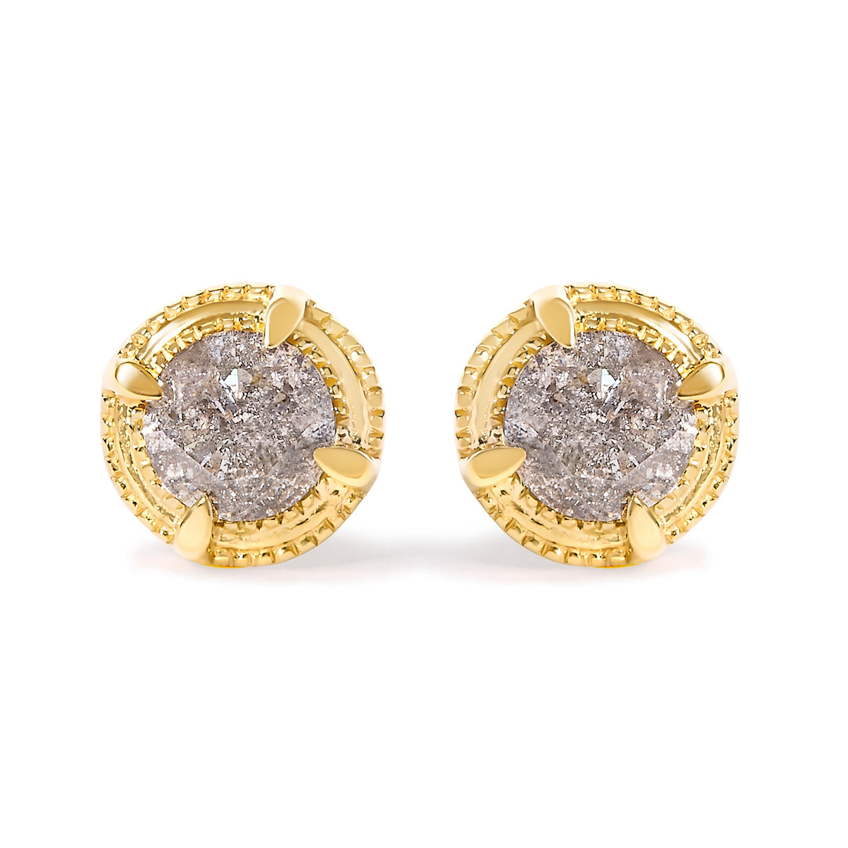 14K Yellow Gold Plated .925 Sterling Silver 1.0 Cttw Round Brilliant Cut Diamond Solitaire Milgrain Stud Earrings (K-L Color, I2-I3 Clarity)