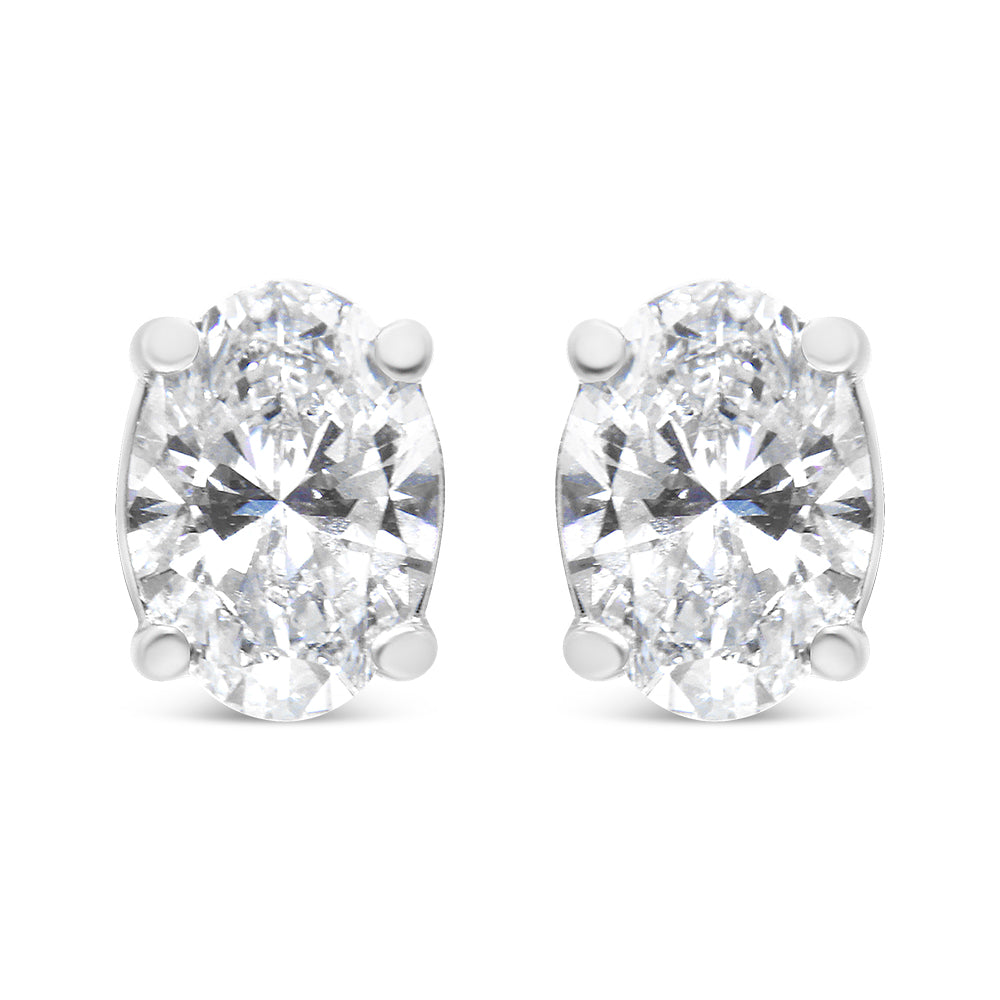 14K White Gold 1.00 Cttw Lab Grown Oval Solitaire Diamond Stud Earrings (F-G Color, VS2-SI1 Clarity)